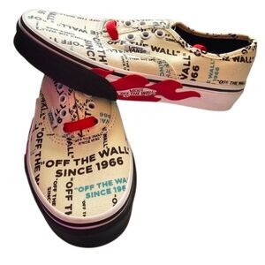 Vans Skate Shoes Vans Off The Wall Since 1966 Flames Cream Red Kid's Size 1.5